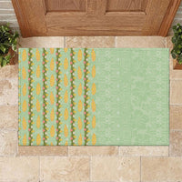 Hawaii Shell Tiare Anthurium Heliconia Lei Rubber Doormat With Tapa Pattern Baby Green LT05 Green - Polynesian Pride