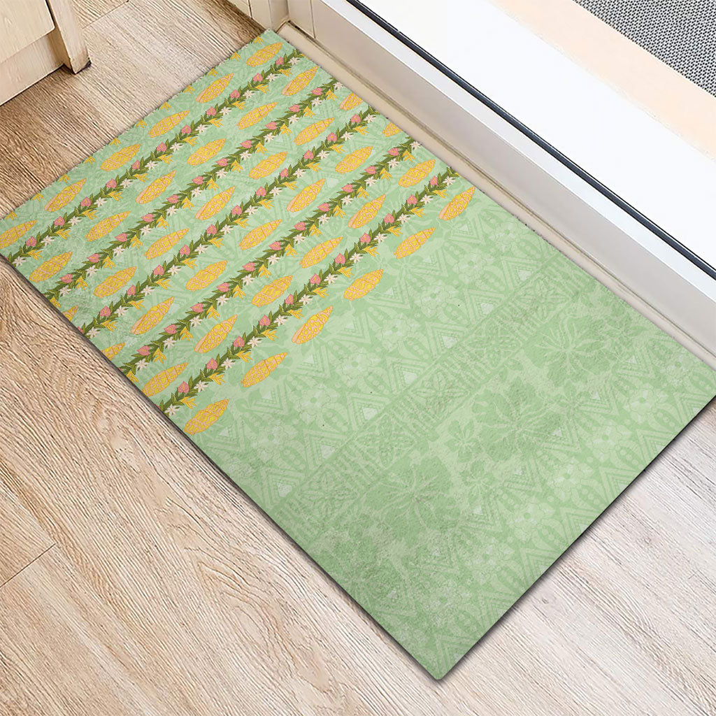 Hawaii Shell Tiare Anthurium Heliconia Lei Rubber Doormat With Tapa Pattern Baby Green LT05 - Polynesian Pride