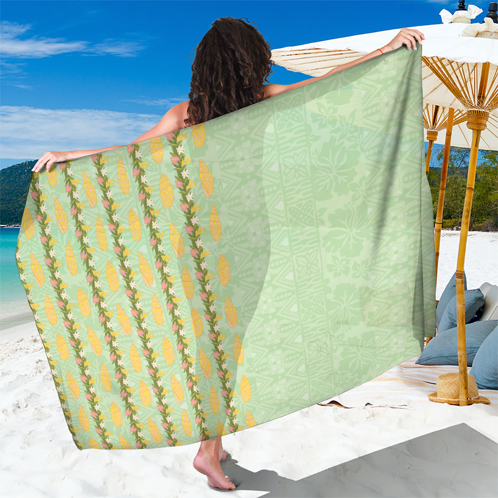 Hawaii Shell Tiare Anthurium Heliconia Lei Sarong With Tapa Pattern Baby Green LT05 One Size 44 x 66 inches Green - Polynesian Pride