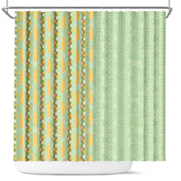 Hawaii Shell Tiare Anthurium Heliconia Lei Shower Curtain With Tapa Pattern Baby Green LT05 Green - Polynesian Pride