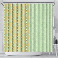 Hawaii Shell Tiare Anthurium Heliconia Lei Shower Curtain With Tapa Pattern Baby Green LT05 - Polynesian Pride