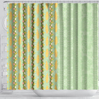 Hawaii Shell Tiare Anthurium Heliconia Lei Shower Curtain With Tapa Pattern Baby Green LT05 - Polynesian Pride