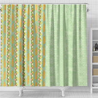 Hawaii Shell Tiare Anthurium Heliconia Lei Shower Curtain With Tapa Pattern Baby Green LT05 - Polynesian Pride