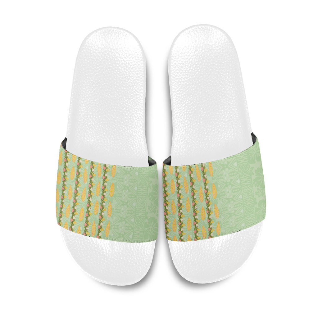 Hawaii Shell Tiare Anthurium Heliconia Lei Slide Sandals With Tapa Pattern Baby Green LT05 Green - Polynesian Pride