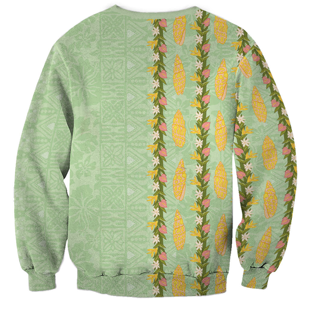 Hawaii Shell Tiare Anthurium Heliconia Lei Sweatshirt With Tapa Pattern Baby Green LT05 - Polynesian Pride