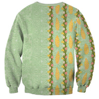 Hawaii Shell Tiare Anthurium Heliconia Lei Sweatshirt With Tapa Pattern Baby Green LT05 - Polynesian Pride