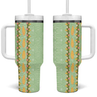 Hawaii Shell Tiare Anthurium Heliconia Lei Tumbler With Handle With Tapa Pattern Baby Green LT05 One Size: 40 oz Green - Polynesian Pride