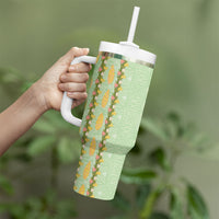 Hawaii Shell Tiare Anthurium Heliconia Lei Tumbler With Handle With Tapa Pattern Baby Green LT05 - Polynesian Pride