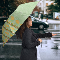 Hawaii Shell Tiare Anthurium Heliconia Lei Umbrella With Tapa Pattern Baby Green LT05 - Polynesian Pride