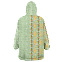 Hawaii Shell Tiare Anthurium Heliconia Lei Wearable Blanket Hoodie With Tapa Pattern Baby Green LT05 - Polynesian Pride