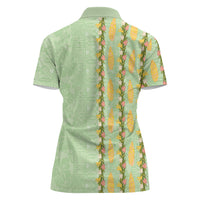 Hawaii Shell Tiare Anthurium Heliconia Lei Women Polo Shirt With Tapa Pattern Baby Green LT05 - Polynesian Pride