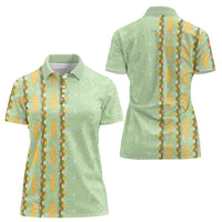Hawaii Shell Tiare Anthurium Heliconia Lei Women Polo Shirt With Tapa Pattern Baby Green LT05 - Polynesian Pride