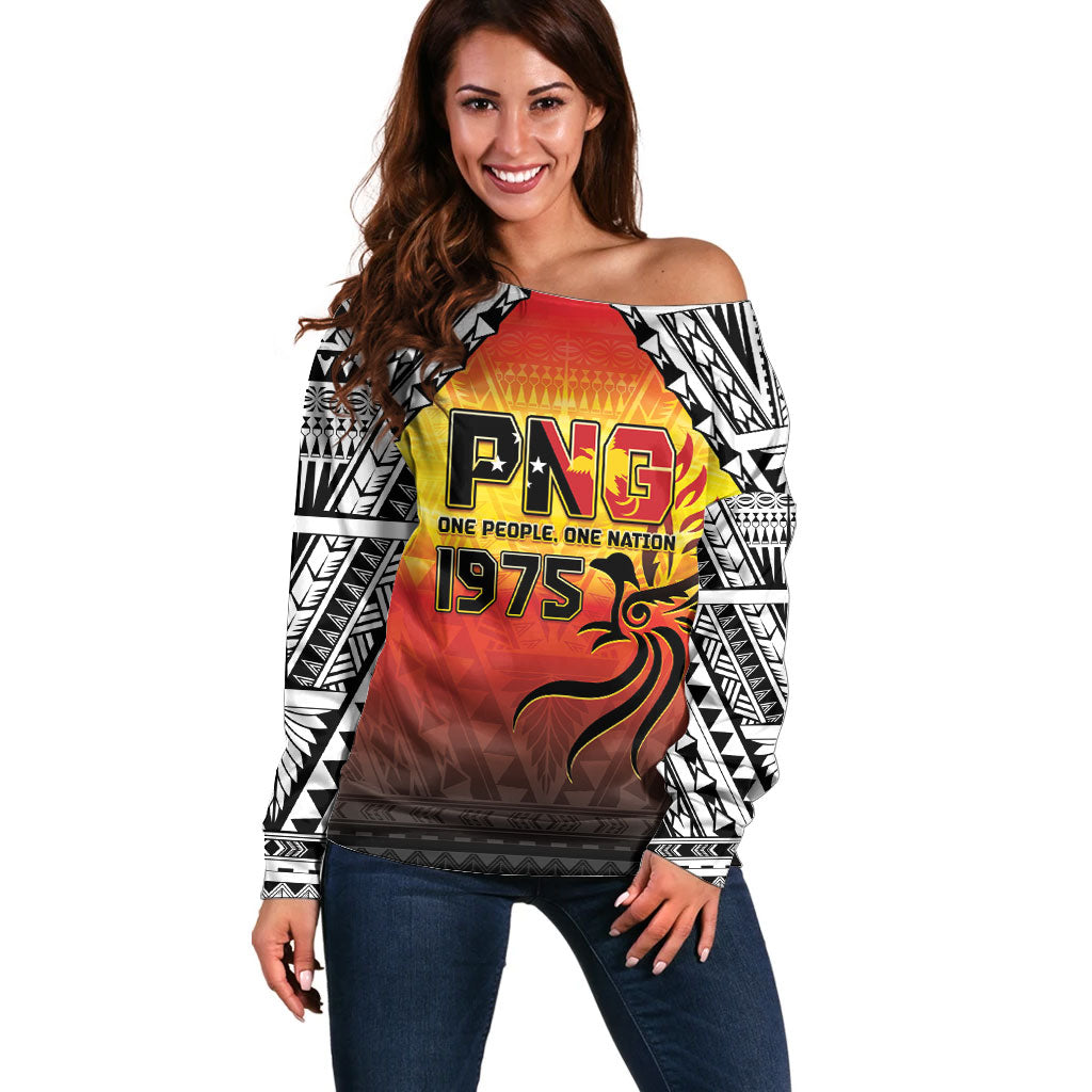 Papua New Guinea Independence Day Off Shoulder Sweater One People One Nation One PNG LT05 Women Yellow - Polynesian Pride