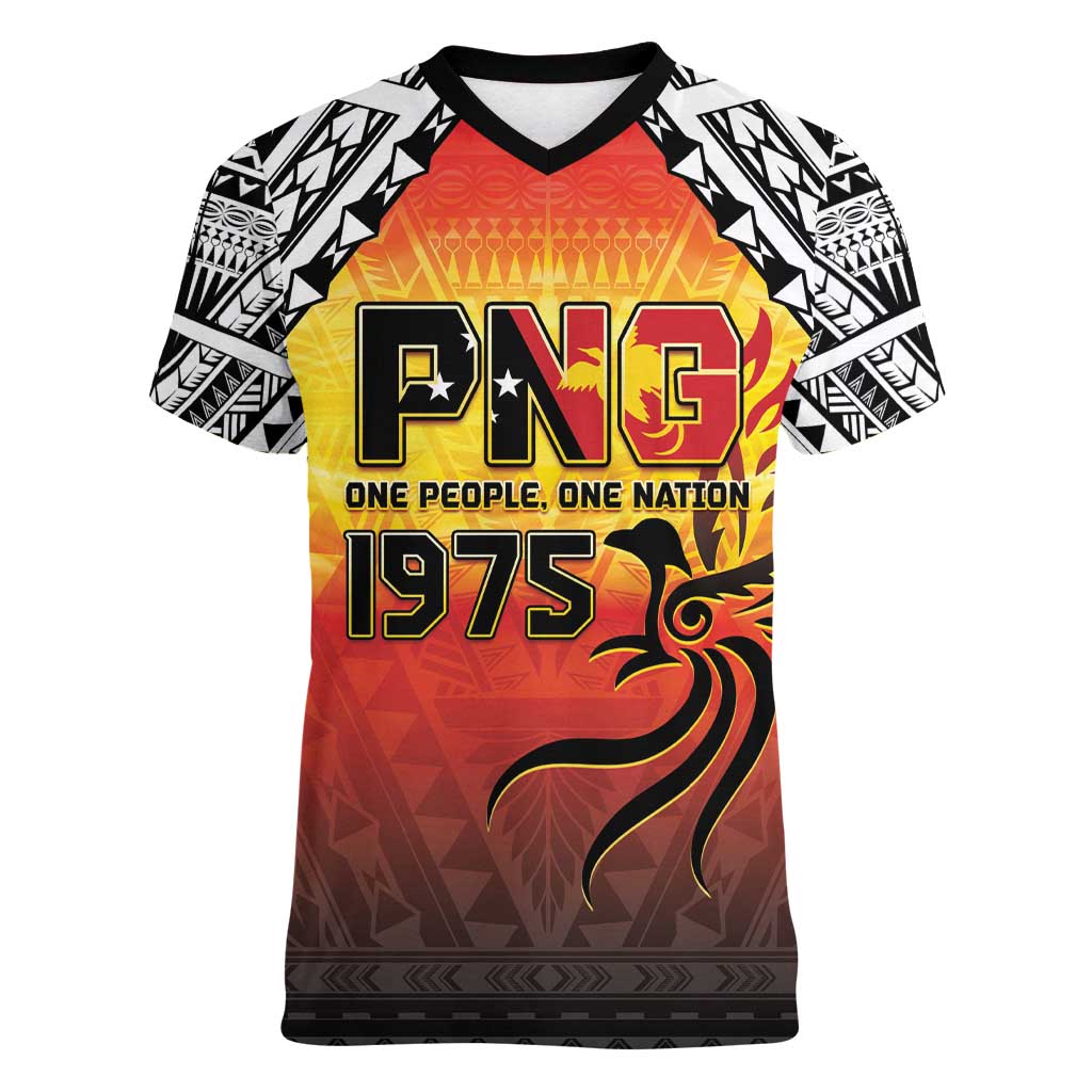 Papua New Guinea 49th Independence Day Women V-Neck T-Shirt One People One Nation One PNG