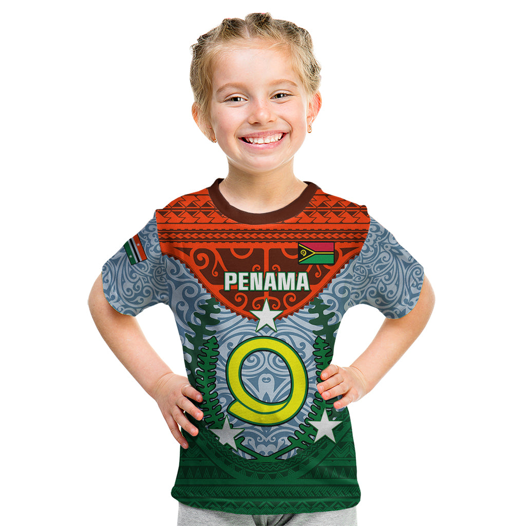 Personalized Vanuatu Penama Province Kid T Shirt Vanuatuan Coat Of Arms Polynesian Pattern LT05 Green - Polynesian Pride