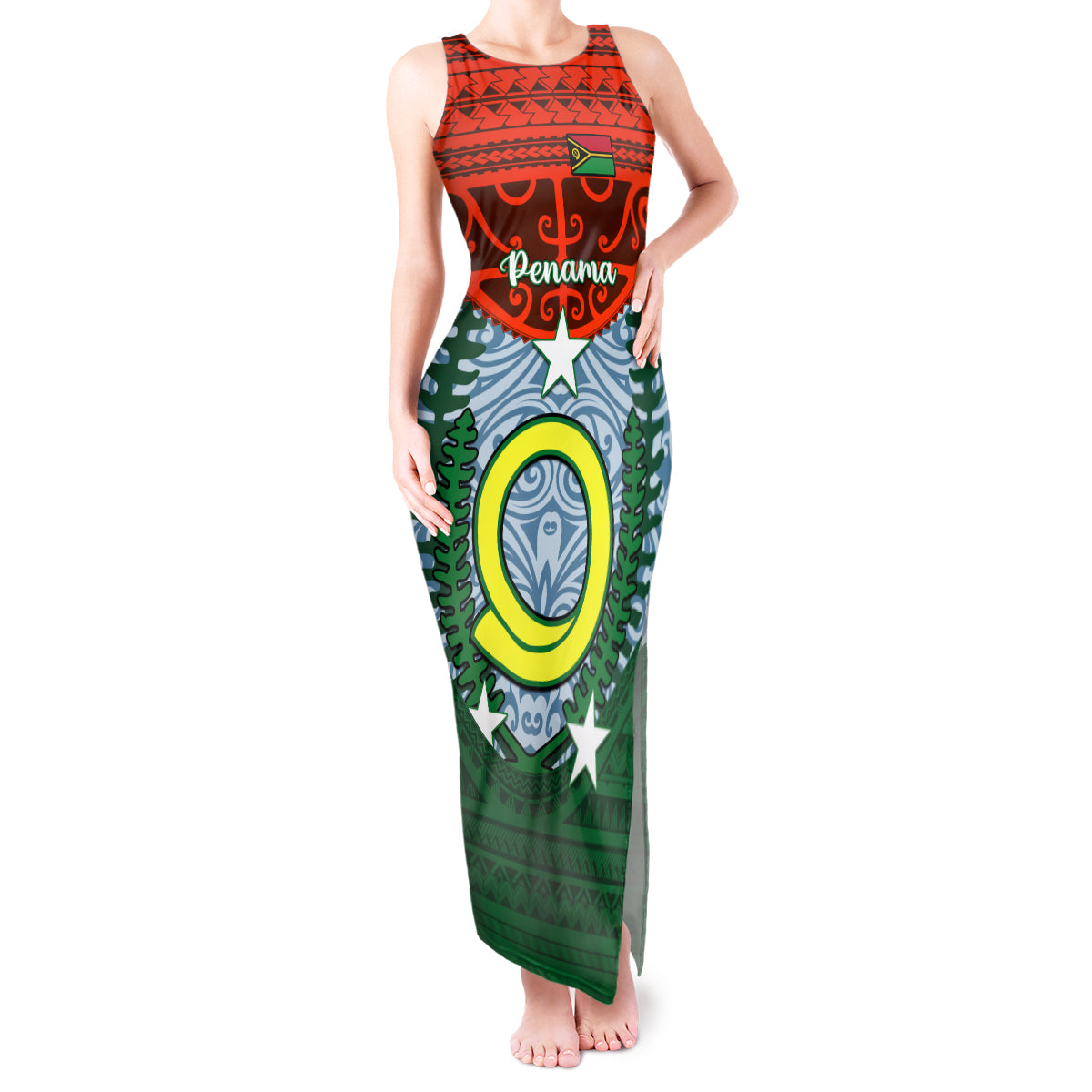 Personalized Vanuatu Penama Province Tank Maxi Dress Vanuatuan Coat Of Arms Polynesian Pattern LT05 Women Green - Polynesian Pride