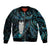 New Zealand Aotearoa Bomber Jacket Maori Tane Te Waiora Paua Shell Glitter Turquoise