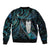 New Zealand Aotearoa Bomber Jacket Maori Tane Te Waiora Paua Shell Glitter Turquoise