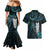 New Zealand Aotearoa Couples Matching Mermaid Dress and Hawaiian Shirt Maori Tane Te Waiora Paua Shell Glitter Turquoise