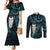 New Zealand Aotearoa Couples Matching Mermaid Dress and Long Sleeve Button Shirt Maori Tane Te Waiora Paua Shell Glitter Turquoise