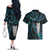 New Zealand Aotearoa Couples Matching Off The Shoulder Long Sleeve Dress and Hawaiian Shirt Maori Tane Te Waiora Paua Shell Glitter Turquoise