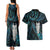 New Zealand Aotearoa Couples Matching Tank Maxi Dress and Hawaiian Shirt Maori Tane Te Waiora Paua Shell Glitter Turquoise