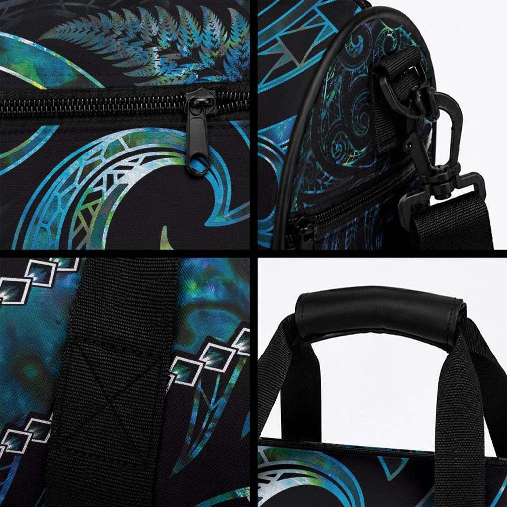New Zealand Aotearoa Duffle Bag Maori Tane Te Waiora Paua Shell Glitter Turquoise LT05 - Polynesian Pride