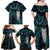 New Zealand Aotearoa Family Matching Off Shoulder Maxi Dress and Hawaiian Shirt Maori Tane Te Waiora Paua Shell Glitter Turquoise