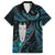 New Zealand Aotearoa Family Matching Off Shoulder Short Dress and Hawaiian Shirt Maori Tane Te Waiora Paua Shell Glitter Turquoise