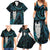 New Zealand Aotearoa Family Matching Summer Maxi Dress and Hawaiian Shirt Maori Tane Te Waiora Paua Shell Glitter Turquoise