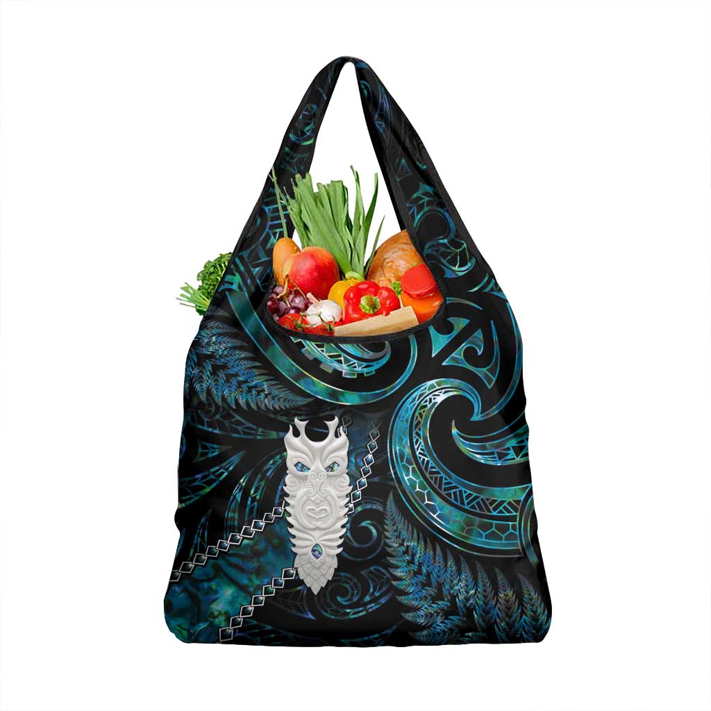 New Zealand Aotearoa Grocery Bag Maori Tane Te Waiora Paua Shell Glitter Turquoise LT05 1-pack One Size Turquoise - Polynesian Pride