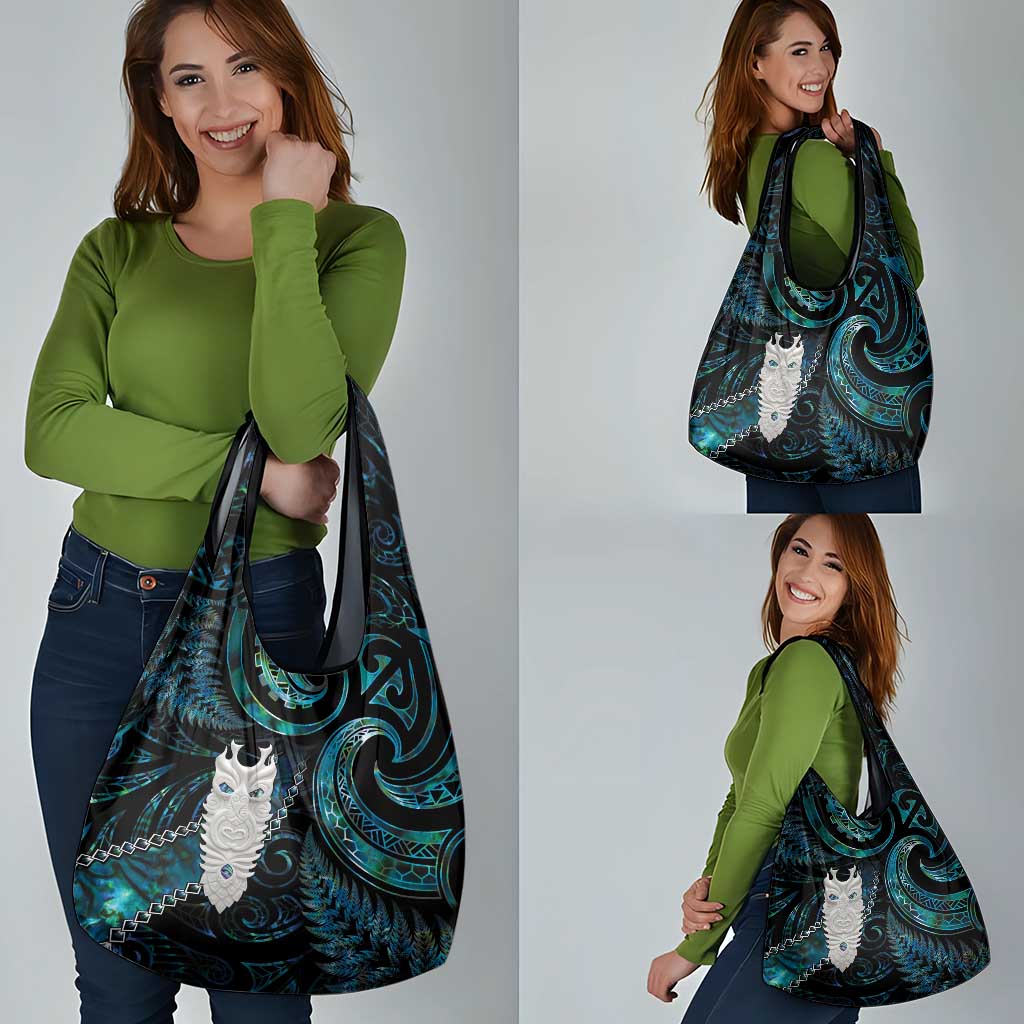 New Zealand Aotearoa Grocery Bag Maori Tane Te Waiora Paua Shell Glitter Turquoise LT05 - Polynesian Pride