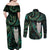 New Zealand Aotearoa Couples Matching Off Shoulder Maxi Dress and Long Sleeve Button Shirt Maori Tane Te Waiora Paua Shell Glitter Green