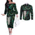 New Zealand Aotearoa Couples Matching Off The Shoulder Long Sleeve Dress and Long Sleeve Button Shirt Maori Tane Te Waiora Paua Shell Glitter Green