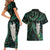 New Zealand Aotearoa Couples Matching Short Sleeve Bodycon Dress and Hawaiian Shirt Maori Tane Te Waiora Paua Shell Glitter Green