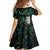 New Zealand Aotearoa Family Matching Off Shoulder Short Dress and Hawaiian Shirt Maori Tane Te Waiora Paua Shell Glitter Green