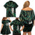 New Zealand Aotearoa Family Matching Off Shoulder Short Dress and Hawaiian Shirt Maori Tane Te Waiora Paua Shell Glitter Green