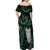 New Zealand Aotearoa Off Shoulder Maxi Dress Maori Tane Te Waiora Paua Shell Glitter Green