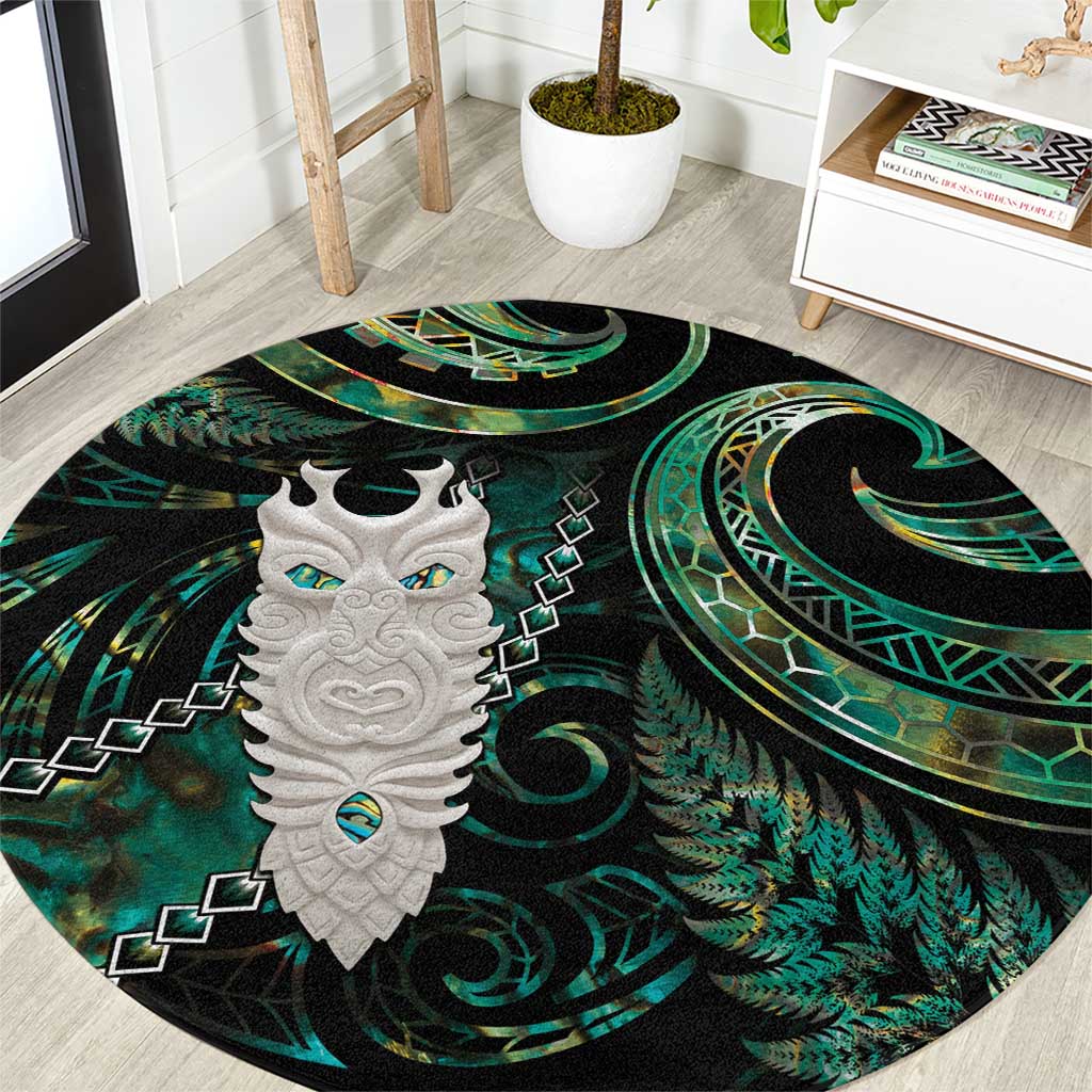 New Zealand Aotearoa Round Carpet Maori Tane Te Waiora Paua Shell Glitter Green LT05 Green - Polynesian Pride