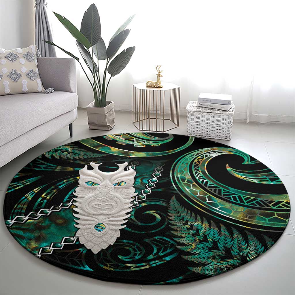 New Zealand Aotearoa Round Carpet Maori Tane Te Waiora Paua Shell Glitter Green LT05 - Polynesian Pride