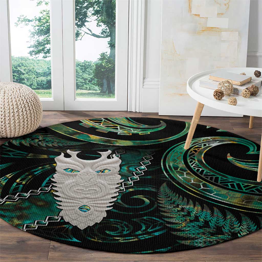 New Zealand Aotearoa Round Carpet Maori Tane Te Waiora Paua Shell Glitter Green LT05 - Polynesian Pride
