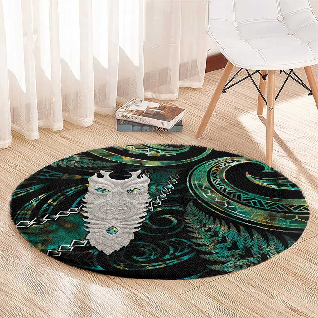 New Zealand Aotearoa Round Carpet Maori Tane Te Waiora Paua Shell Glitter Green LT05 - Polynesian Pride