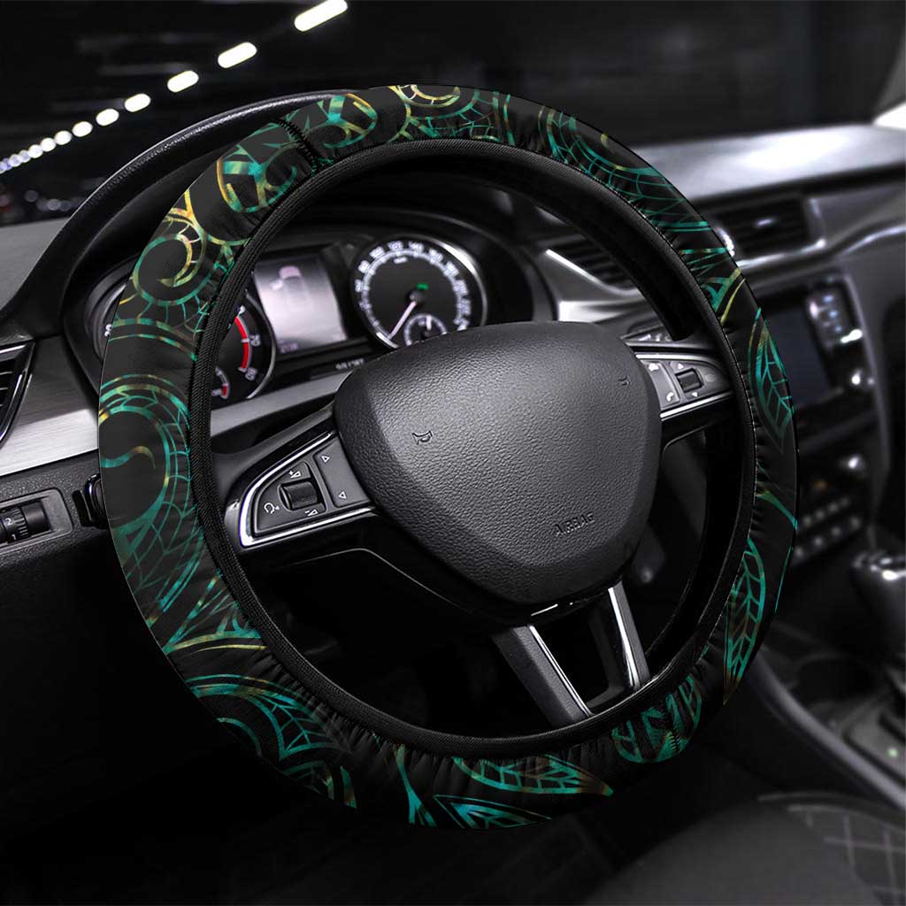 New Zealand Aotearoa Steering Wheel Cover Maori Tane Te Waiora Paua Shell Glitter Green