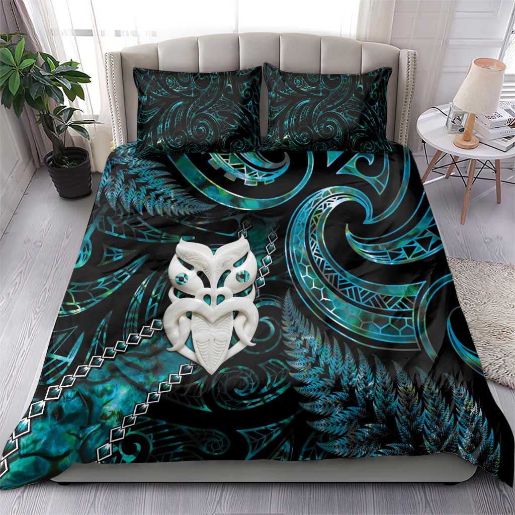 New Zealand Aotearoa Bedding Set Maori Wheku Paua Shell Glitter Turquoise LT05 - Polynesian Pride