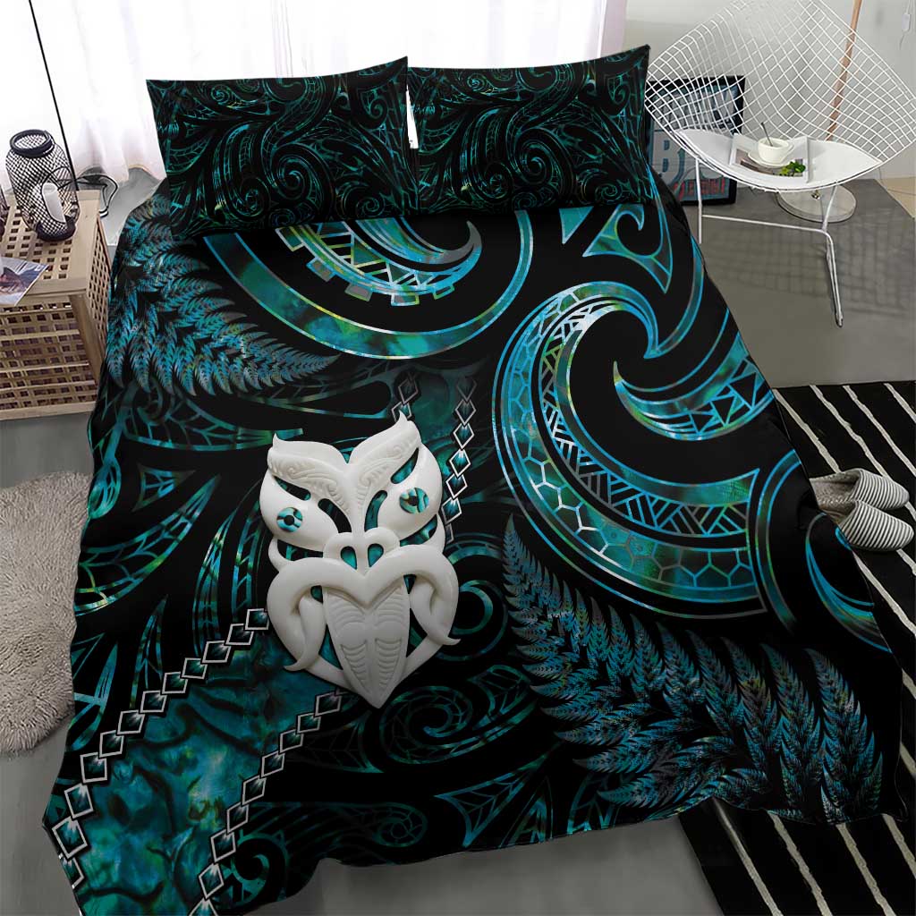 New Zealand Aotearoa Bedding Set Maori Wheku Paua Shell Glitter Turquoise LT05 - Polynesian Pride