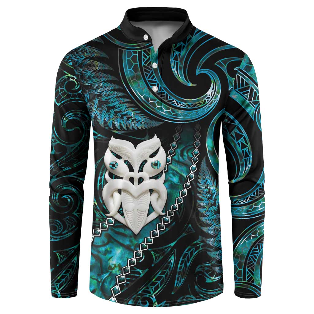 New Zealand Aotearoa Button Sweatshirt Maori Wheku Paua Shell Glitter Turquoise LT05 Turquoise - Polynesian Pride