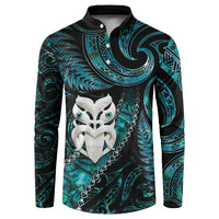 New Zealand Aotearoa Button Sweatshirt Maori Wheku Paua Shell Glitter Turquoise LT05 Turquoise - Polynesian Pride