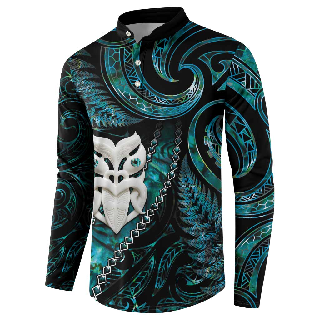 New Zealand Aotearoa Button Sweatshirt Maori Wheku Paua Shell Glitter Turquoise LT05 - Polynesian Pride