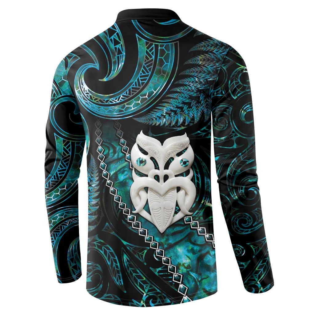 New Zealand Aotearoa Button Sweatshirt Maori Wheku Paua Shell Glitter Turquoise LT05 - Polynesian Pride