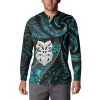 New Zealand Aotearoa Button Sweatshirt Maori Wheku Paua Shell Glitter Turquoise LT05 - Polynesian Pride